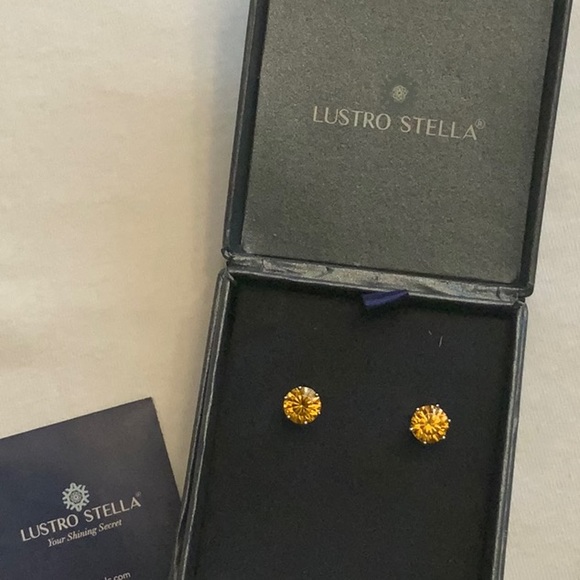 Lustro Stella Finest Yellow CZ Stud Earrings in Platinum over Sterling Silver - Picture 8 of 8